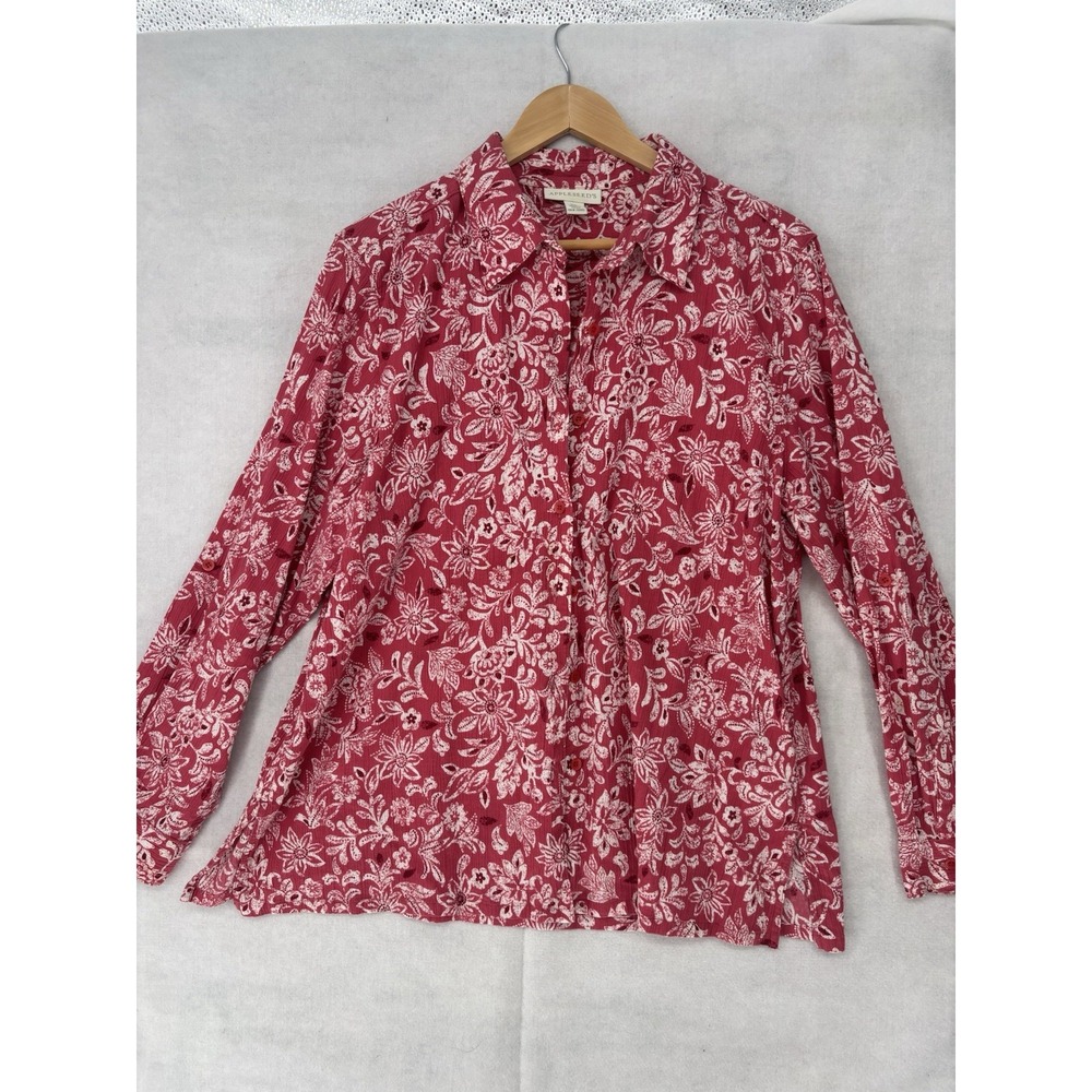 Appleseed's Wmns Sz M Multi Floral Cotton L/S Collar Button Down Beach Vacation